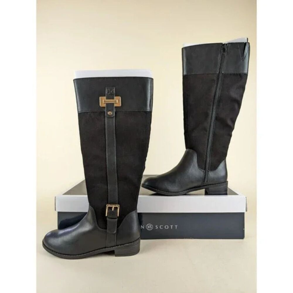 Karen Scott Deliee Riding Tall Boots Womens 5.5 M Black Microsuede Zip Shoes NWB